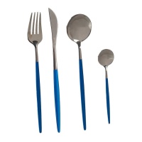 Silbernes und blaues Vintage-Besteck - 8 Stück