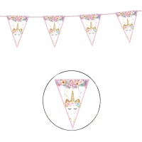 Floraler rosa Einhorn-Wimpel - 4,00 m