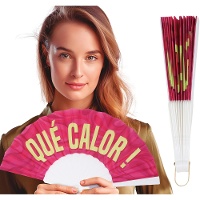 Faltfächer mit Aufschrift 'QUÉ CALOR!'