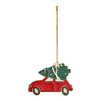Autoanhänger aus Metall mit Weihnachtsbaum 9 x 6,5 cm