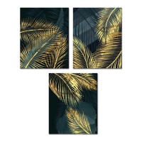 Tropische Leinwand goldene Blätter 40 x 50 cm - DCasa - 1 Stück