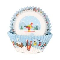Cupcakekapseln mit Skifahrermotiv - 48 Stück