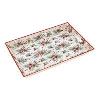 Tablett mit Weihnachtsblumenmuster, 45 x 31 cm, Kunststoff, mit Griffen