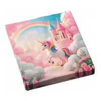 Servilletas de de Unicornio rosa con castillo 16,5 x 16,5 cm - 12 unidades