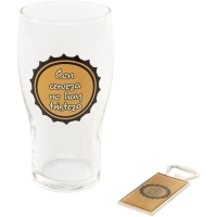 Bierglas 435 ml und Flaschenöffner - Mit Bier gibt es keine Traurigkeit - 2 Teile