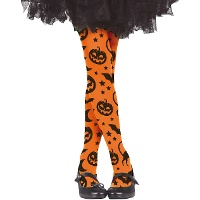 Orangefarbene Kinderstrumpfhosen mit Kürbissen