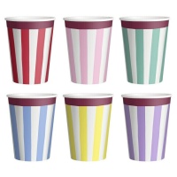270 ml Becher mit farbigen Streifen - 6 Stück