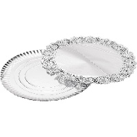 Runde Kartonplatte mit 23 cm Durchmesser und silberner Blumenspitze