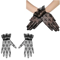 Kurze Handschuhe mit Kreuzen in Schwarz, 22 cm