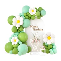 Retro-Grüne Ballons mit Gänseblümchen - 65 Stück