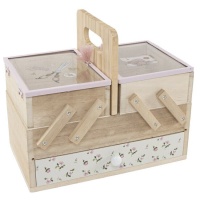 Nähkästchen aus Holz mit Regalen und Schublade mit Blumen