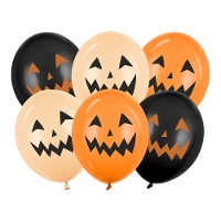 Halloween-Latexballons mit Kürbismotiven in Orangetönen, 30 cm - 6 Stück