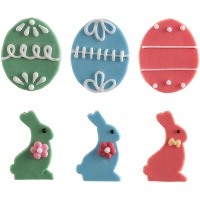 Figuras de azúcar de huevos y conejos 2D - 48 unidades