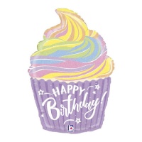Pastellfarbener Happy Birthday Cupcake Ballon 69 cm - Grabo
