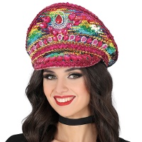 Rosa Polizeimütze mit Strass und Pailletten