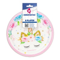 Schlafendes Einhorn Teller mit Blumen 18 cm - 8 Stk.