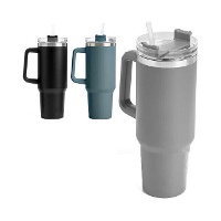 Thermobecher 1,2 L mit Henkel und bunten Strohhalmen - 1 Stück