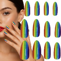Künstliche Regenbogen-Nägel - Set mit 12 Stück