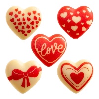 Herzförmige Figuren aus weißer Schokolade - 70 Stück
