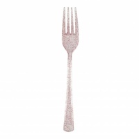 18,5 cm rosa Plastikgabeln mit Glitter - 18 Stück.