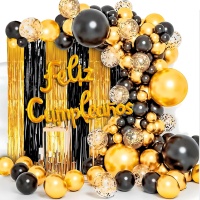 Ballonset und goldene Geburtstagsvorhang - 90 Teile
