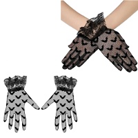 Kurze Handschuhe mit schwarzen Fledermäusen, 22 cm