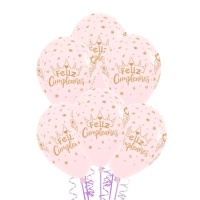 Happy Birthday rosa Latexballon mit Goldglitter und Krone 30 cm - Sempertex - 12 Stück