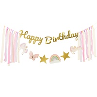 Happy Birthday Einhörner Girlande mit Bändern 2,30 m