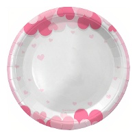 Teller mit Herzmotiv auf weißem Hintergrund, 18 cm - 8 Stück