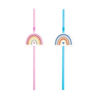 Regenbogenfarbene Plastikstrohhalme 21 cm - 12 Stück