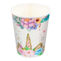 Einhorn-Becher mit Blumen- und Goldmuster - 8 Stück