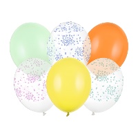 Latexballons, sortiert, Pastell-Konfetti, 30 cm - PartyDeco - 6 Stück