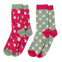 Grün-rote Weihnachtsmann-Socken - 1 Paar