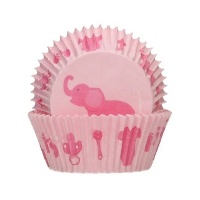 Rosa Babycupcake-Kapseln mit Elefant - FunCakes - 48 Stück
