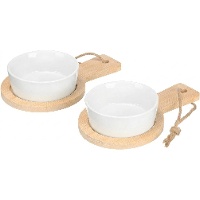 Set mit 2 Bambus-Tabletts und runden Porzellanschälchen - 2 Stück