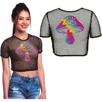 Mesh-Crop-Top mit psychedelischem Pilzprint für Damen