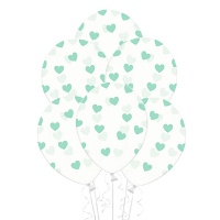 Transparente Latexballons mit Herzen 30 cm - PartyDeco - 6 Stück