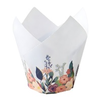 Papier Tulpen Muffinförmchen blau mit Blumen - PME - 24 Stk.