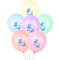 Pastellfarbene Latexballons mit Schmetterlingen, 30 cm - 6 Stück