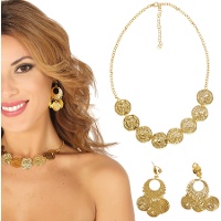 Goldene Zigeuner Halskette und Ohrringe Set