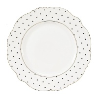 Flacher Teller 27,5 cm - Weiß mit schwarzen Punkten und Goldrand