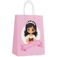 Kommunion-Geschenktüte mit rosa Punkten, 21 x 15 x 8 cm