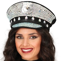 Polizeimütze mit Glitzersteinen für Erwachsene