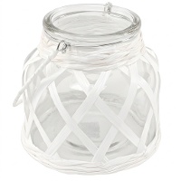 Kerzenhalter aus Glas und Bast mit Griff 12,6 x 12 cm - Dcasa - 1 St.