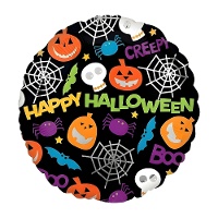 Runder Ballon mit Figuren und Happy Halloween Nachricht 46 cm - Anagramm