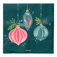 Servietten mit weihnachtlichem Grünschmuck, 16,5 cm - 30 Stück