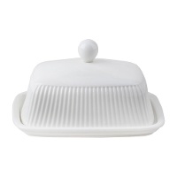 Weiße, reliefgeprägte Butterdose