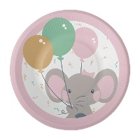 Elefanten-Baby-Teller 17 cm - 8 Stück.