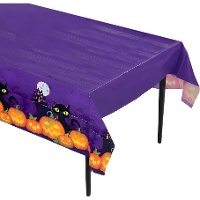Halloween-Tischdecke mit Kürbis und Katze - 1,83 x 1,32 m