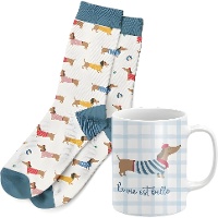 Geschenkset mit Tasse und Dackelsocken